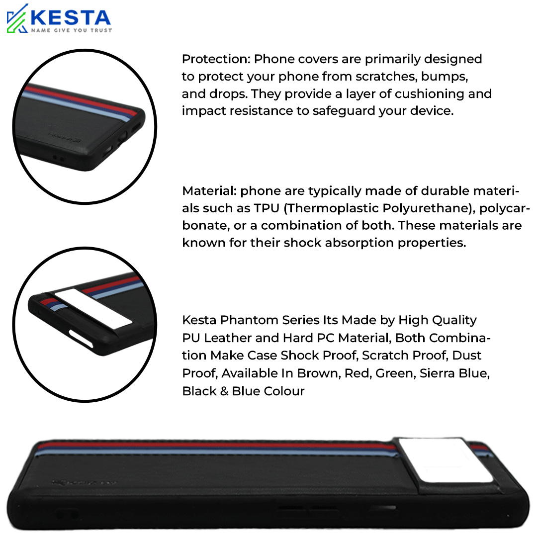 Google Pixel 6A Cover - Phantom Black Leather Case (Shock Proof)