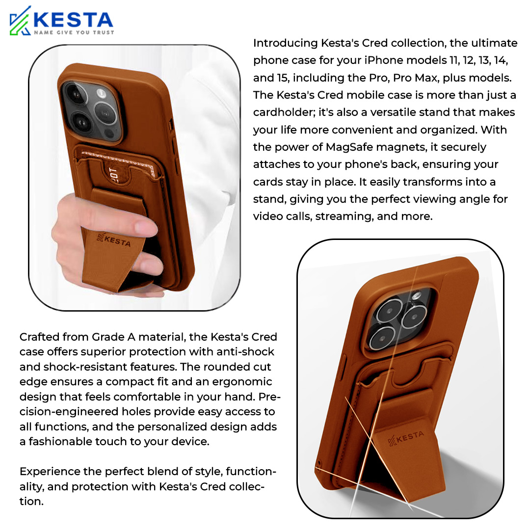 iPhone 15 Plus Cover - Cred Brown Leather Case (With Card Holder)