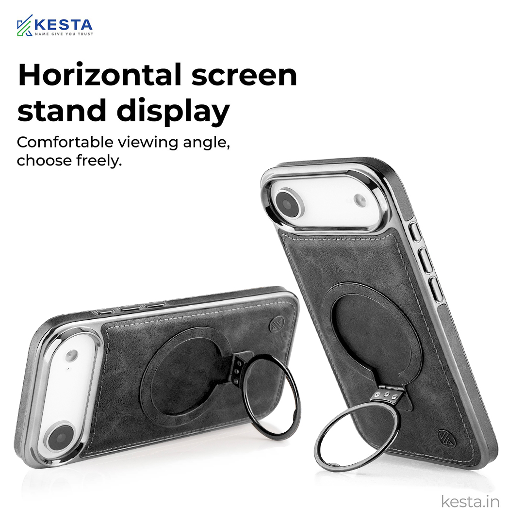 iPhone 17 Air Cover - Classy Elite Black Leather Case (Built-In Magnetic Ring Holder)