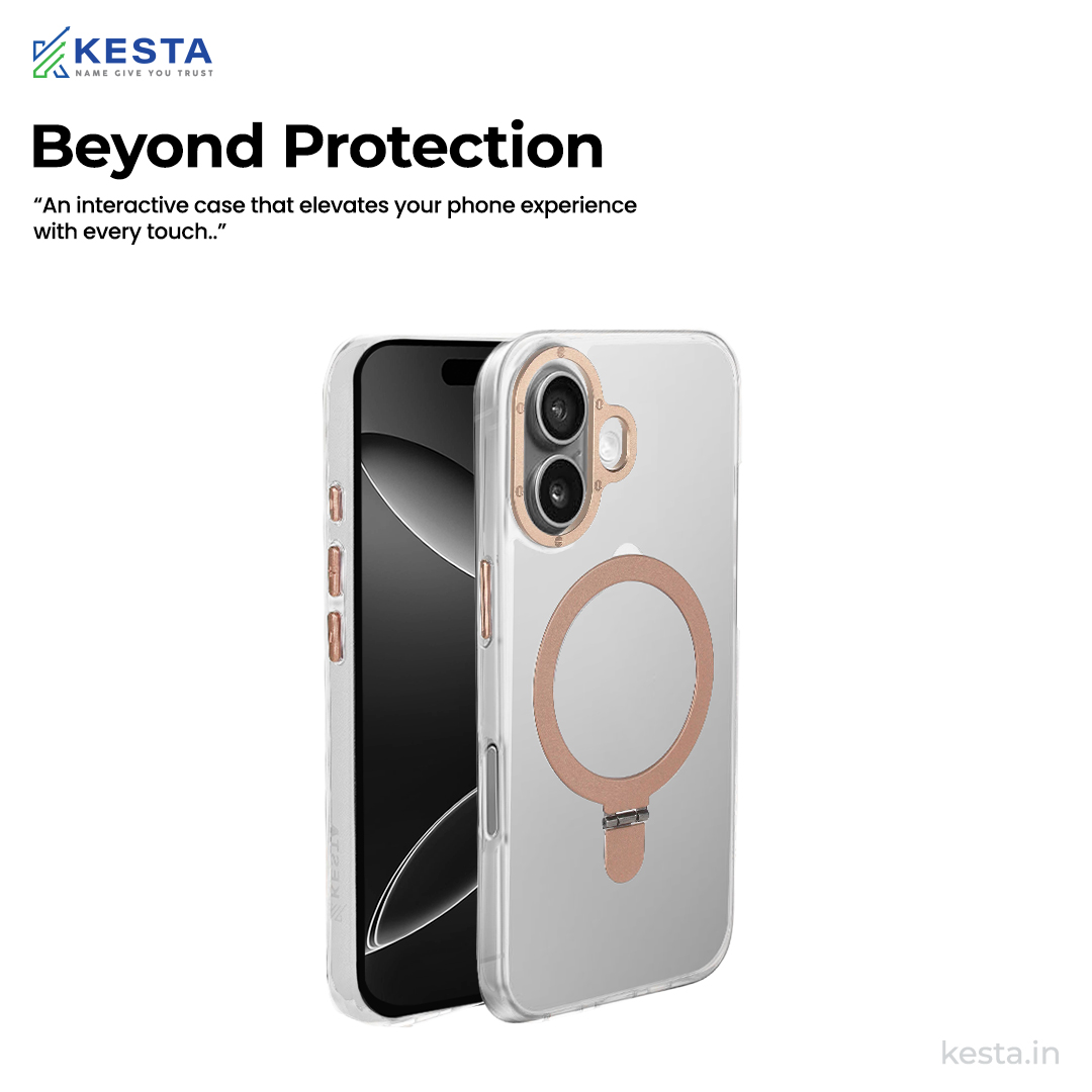 iPhone 16 cover - Crystal Bracket Magnetic Gold Transparent Case (Built-in Bracket Stand Strong Magnetic Ring)