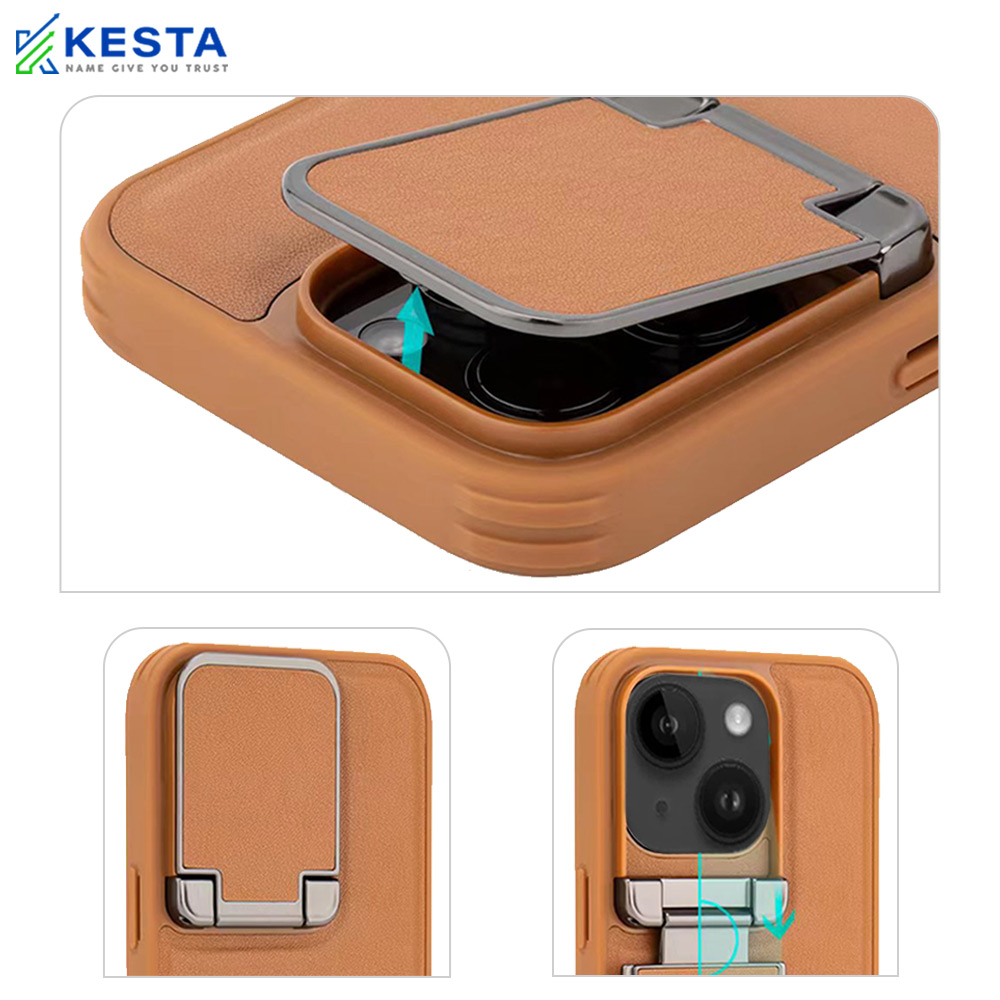 iPhone 15 Cover - Elegant Brown Leather Case (With Camera Protection)