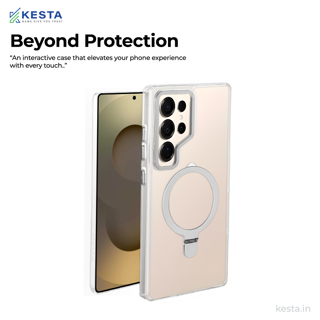 Samsung S25 Ultra cover - Crystal Bracket Magnetic Silver Transparent Case (Built-in Bracket Stand Strong Magnetic Ring)