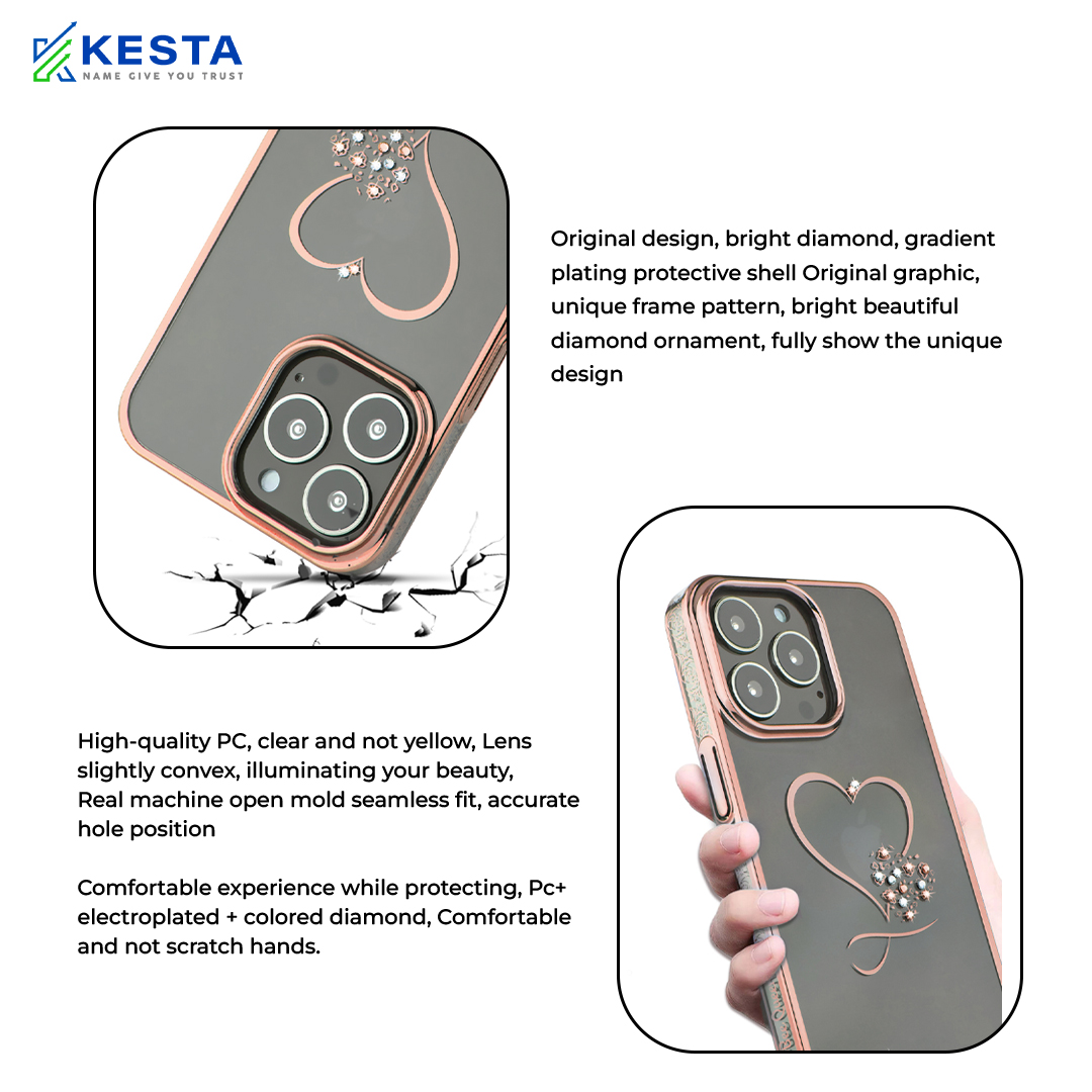 iPhone 13 Pro Max Cover - Bling Heart Cloud Gold Transparent Case (Unique Frame Pattern)