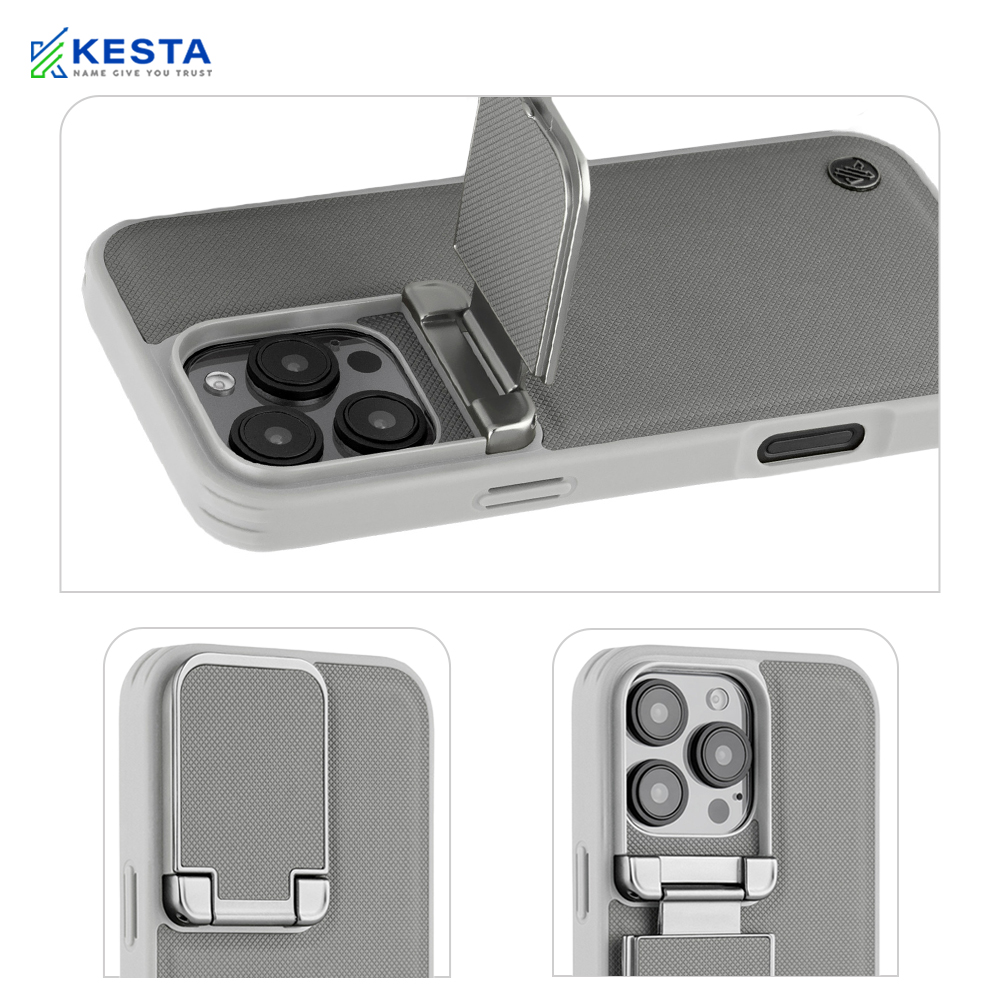 iPhone 15 Pro Max Cover - Elegant Gray Titanium Leather Case (With Camera Protection)