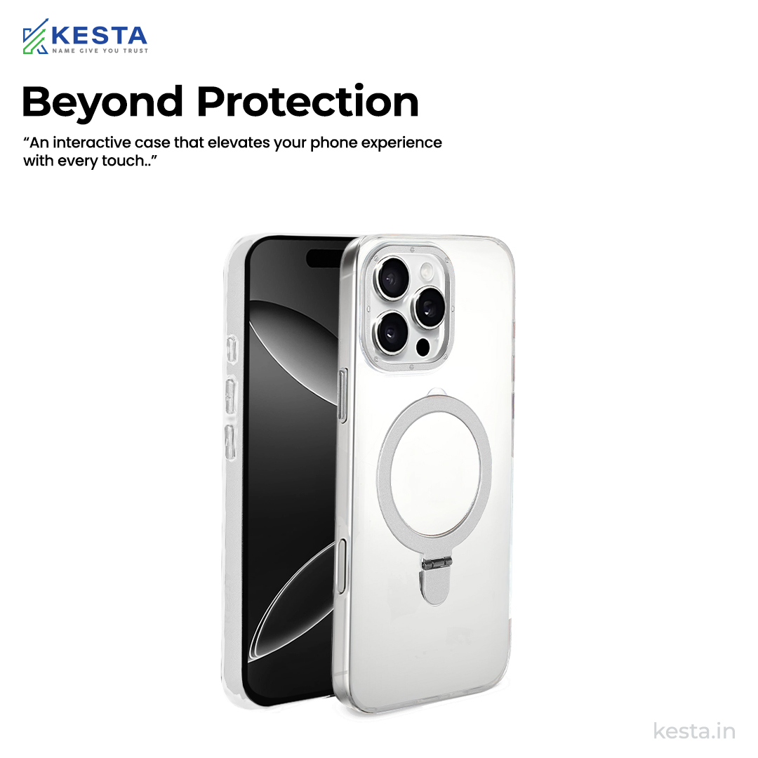 iPhone 16 Pro Max cover - Crystal Bracket Magnetic Silver Transparent Case (Built-in Bracket Stand Strong Magnetic Ring)