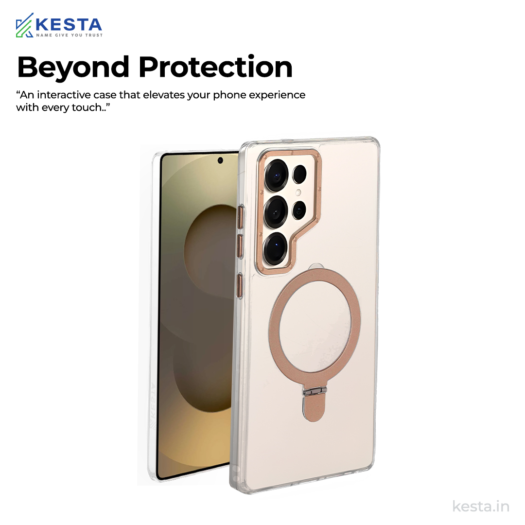 Samsung S24 Ultra cover - Crystal  Bracket Magnetic Gold Transparent Case (Built-in Bracket Stand Strong Magnetic Ring)