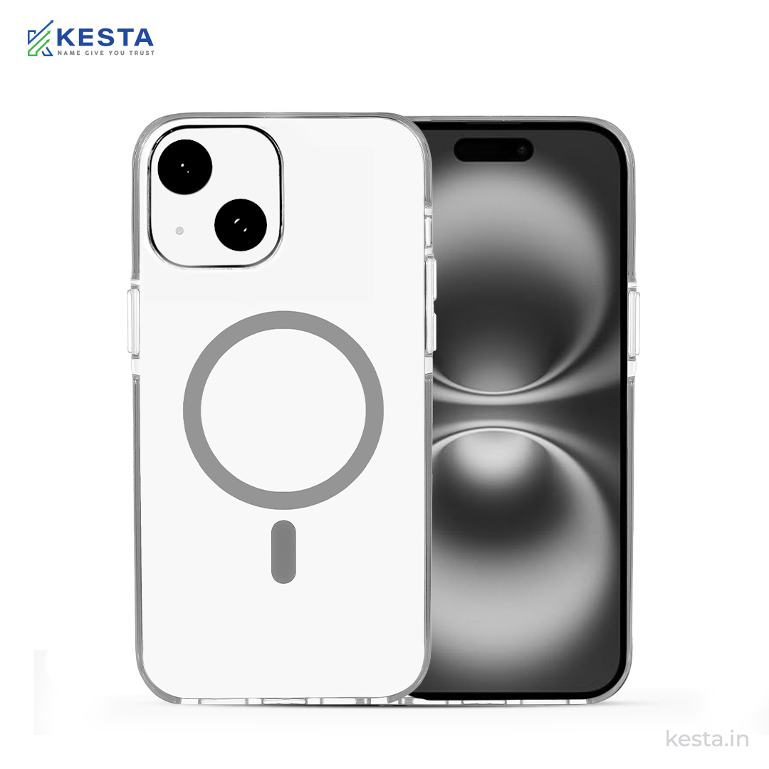 iPhone 15 Cover - Ice Crystals Grey Transparent Case (Military-Grade Drop Protection & Magsafe)