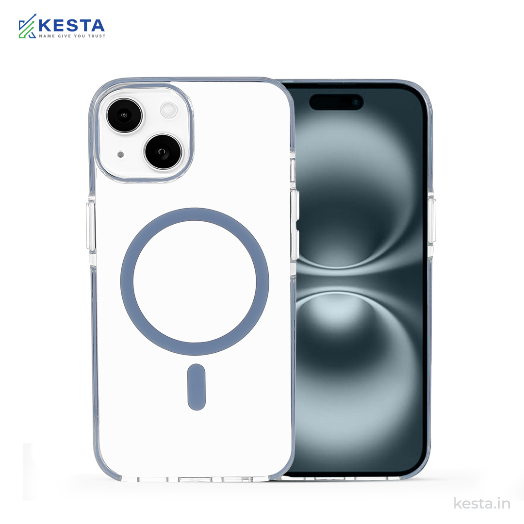 iPhone 14 Cover - Ice Crystals Blue Transparent Case (Military-Grade Drop Protection & Magsafe)