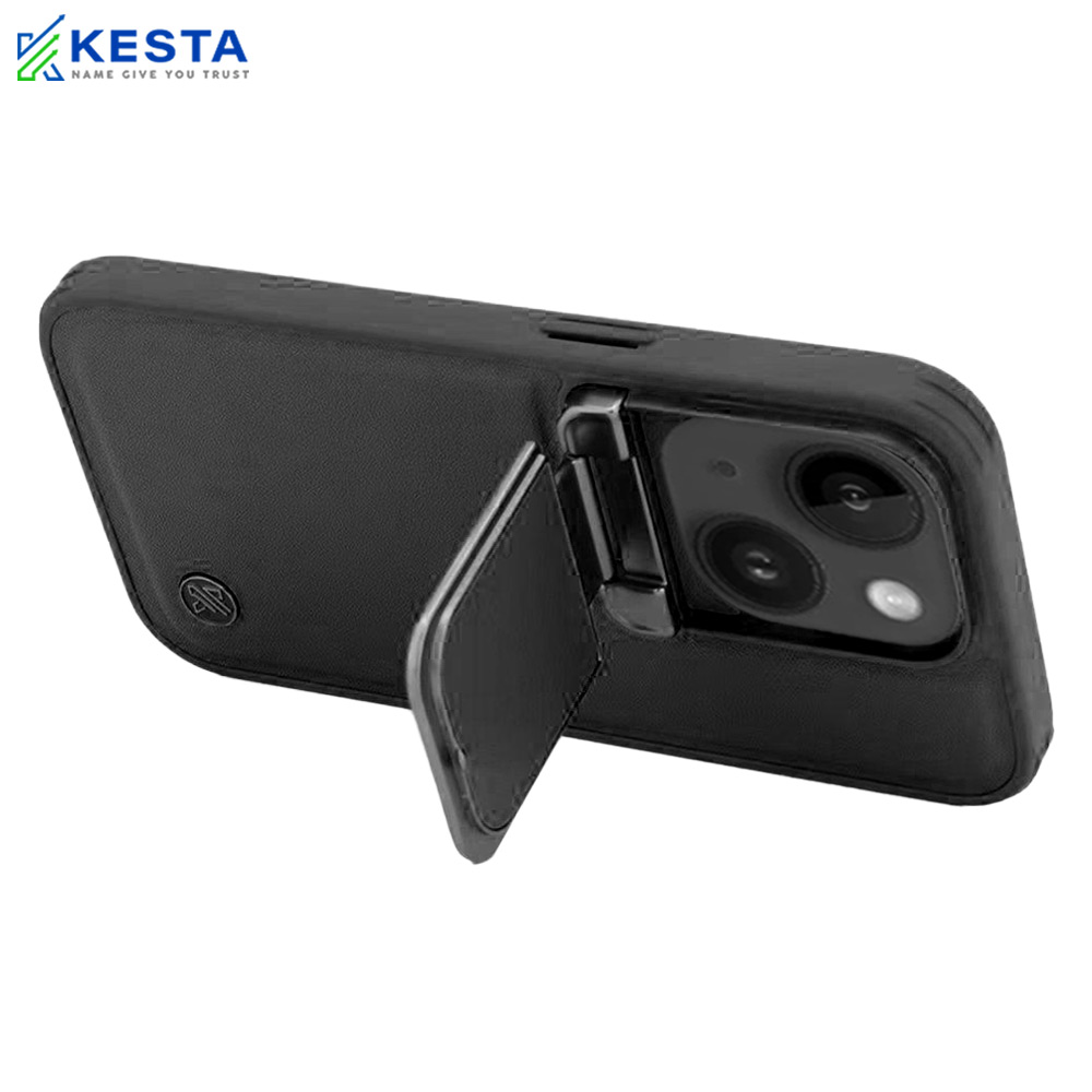 iPhone 15 Plus Cover - Elegant Black Leather Case (With Camera Protection)