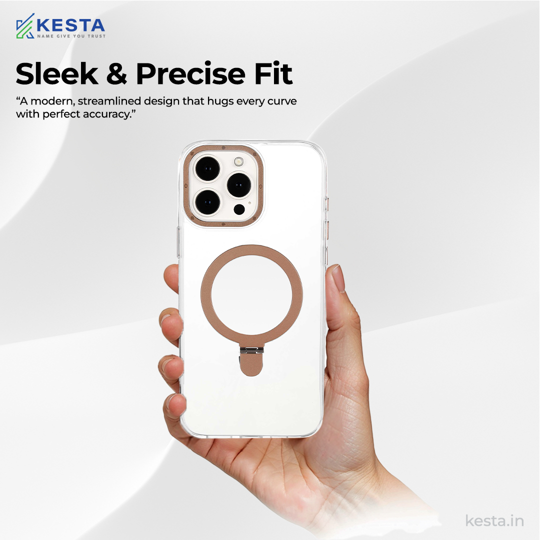iPhone 16 Pro cover - Crystal Bracket Magnetic Gold Transparent Case (Built-in Bracket Stand Strong Magnetic Ring)