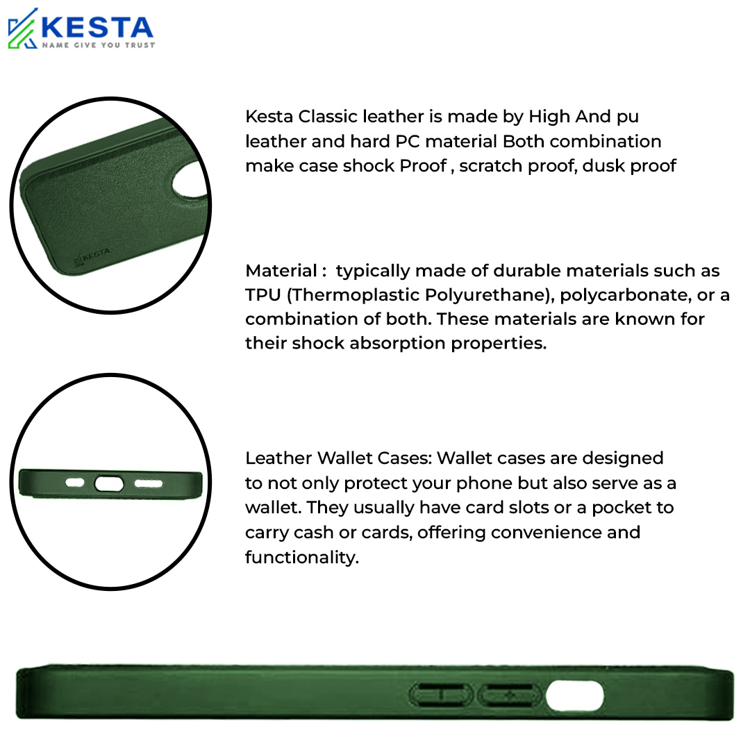 iPhone 11 Pro Cover - Classic Green Leather Case (Drop Protection)
