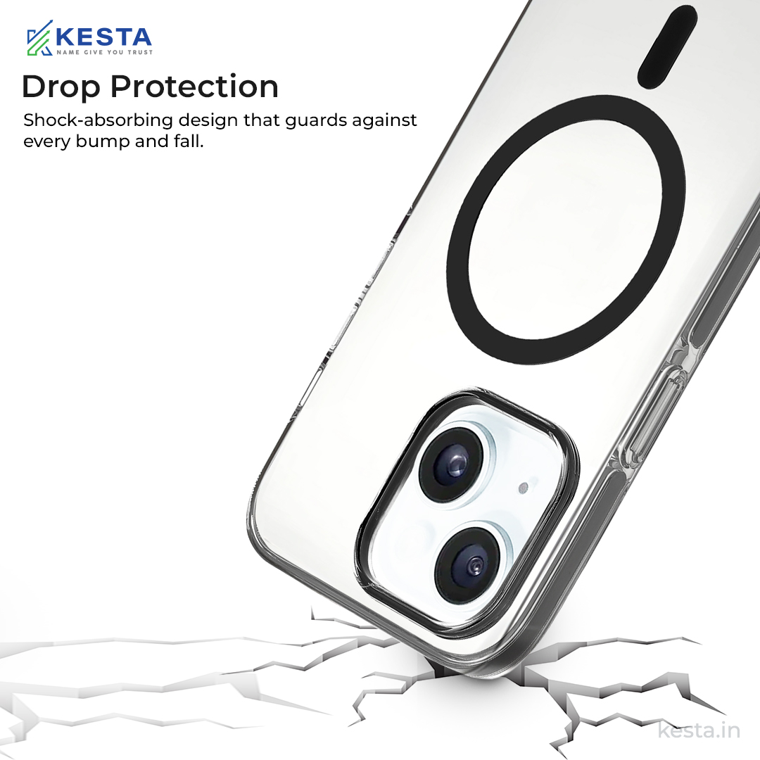 iPhone 15 Cover - Ice Crystals Black Transparent Case (Military-Grade Drop Protection & Magsafe)