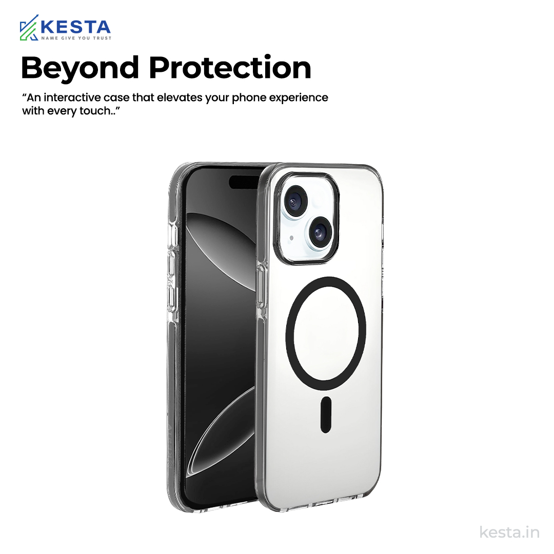 iPhone 14 Cover - Ice Crystals Black Transparent Case (Military-Grade Drop Protection & Magsafe)