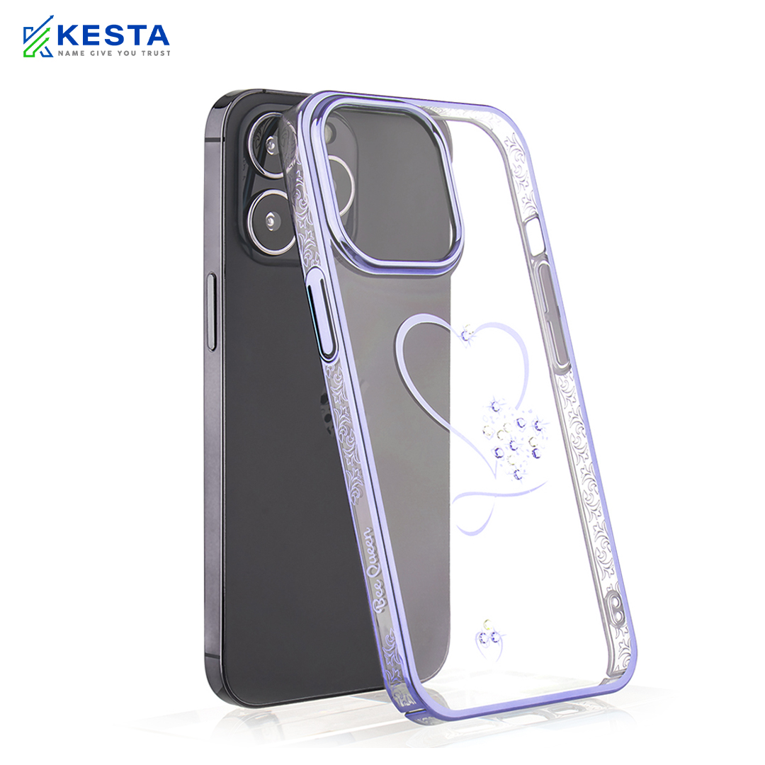 iPhone 13 Pro Max Cover - Bling Heart Purple Transparent Case