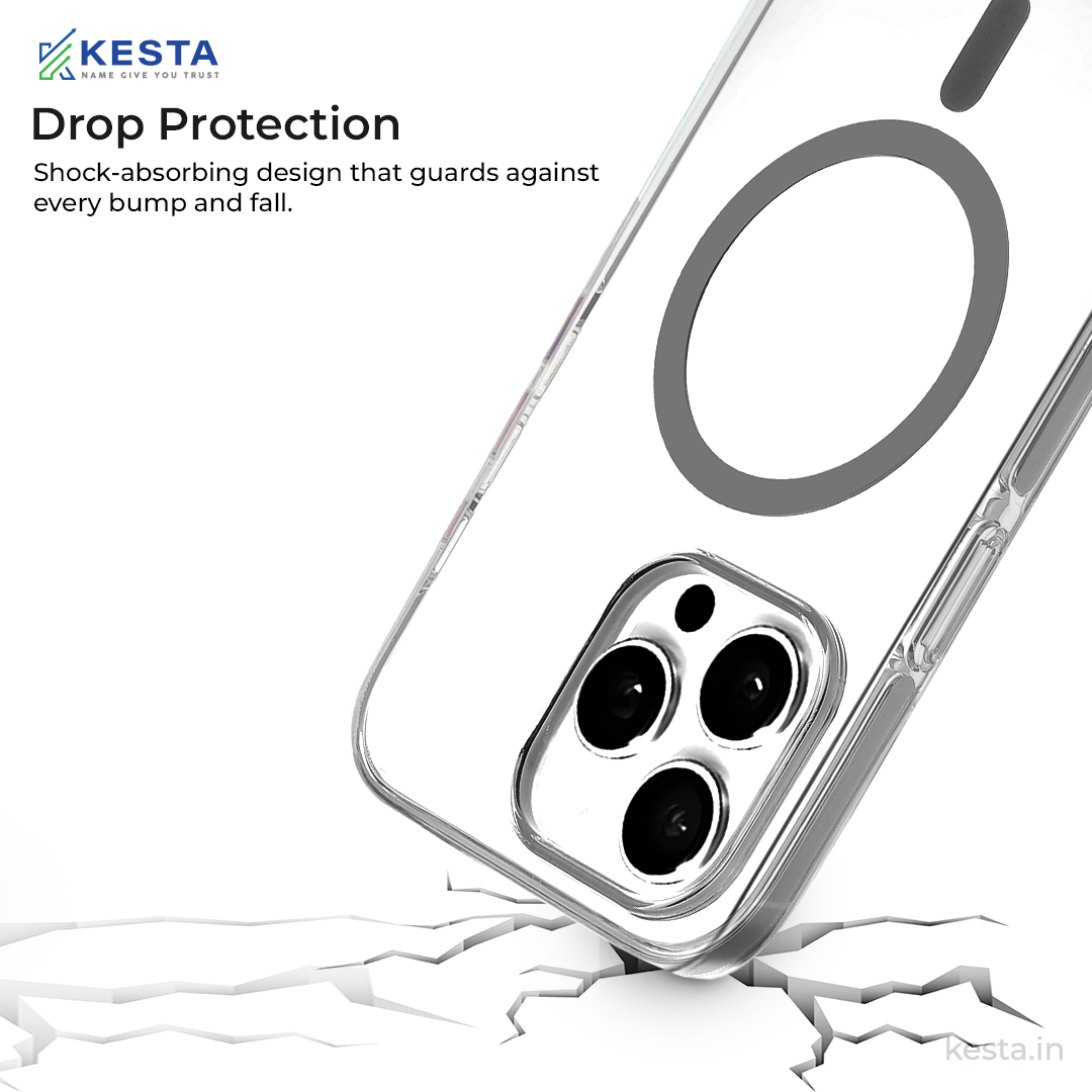 iPhone 15 Pro Cover - Ice Crystals Grey Transparent Case (Military-Grade Drop Protection & Magsafe)