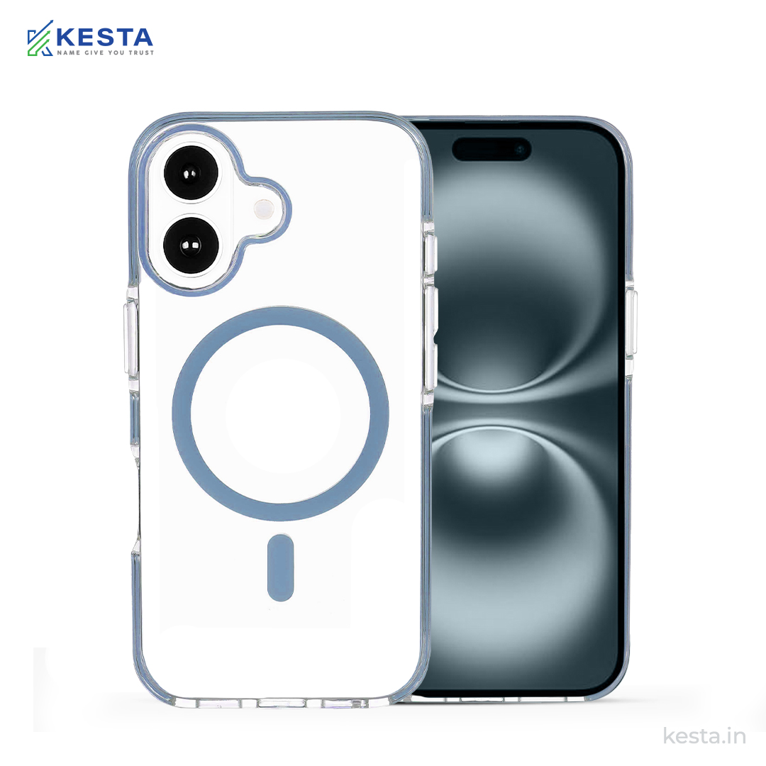 iPhone 16 Plus Cover - Ice Crystals Blue Transparent Case (Military-Grade Drop Protection & Magsafe)