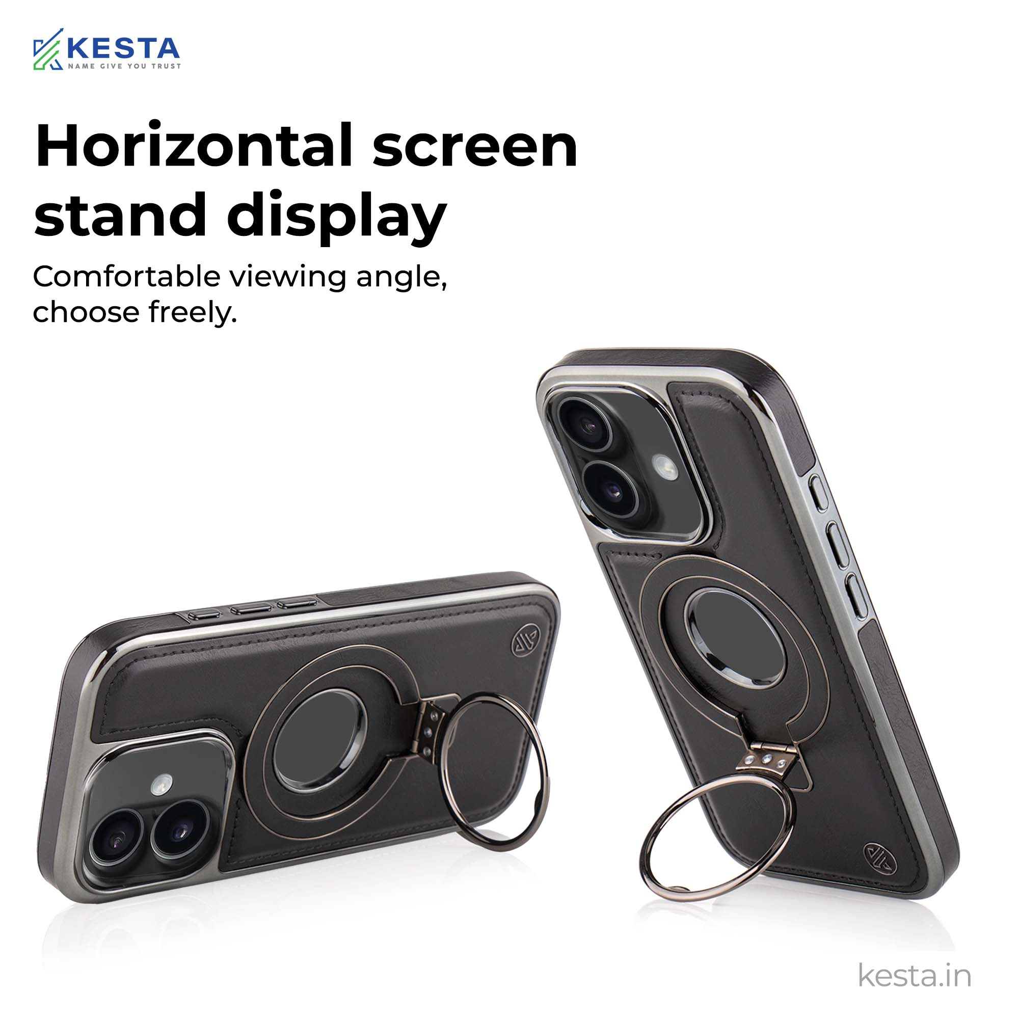 iPhone 16 Plus Cover - Classy Elite Black Leather Case (Built-In Magnetic Ring Holder)
