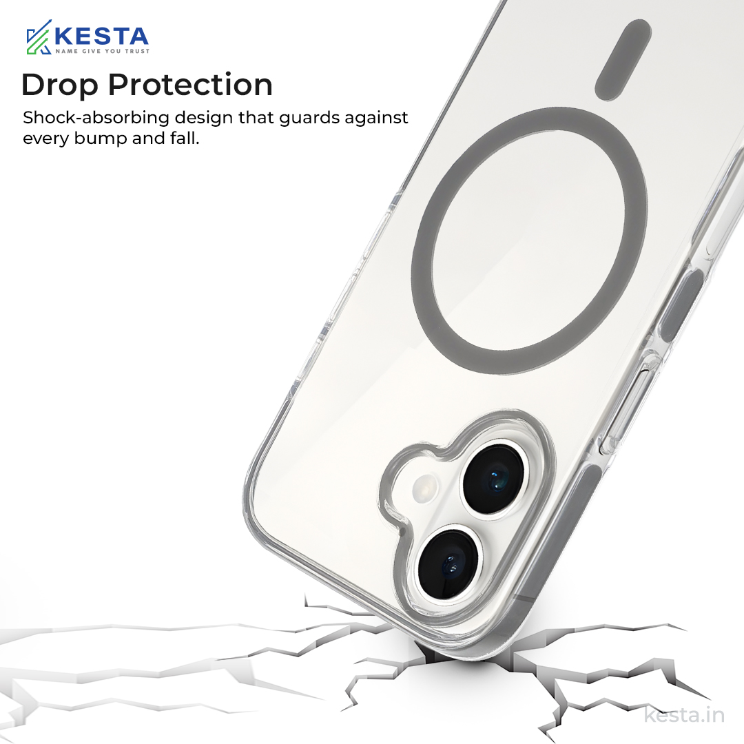 iPhone 16 Cover - Ice Crystals Grey Transparent Case (Military-Grade Drop Protection & Magsafe)