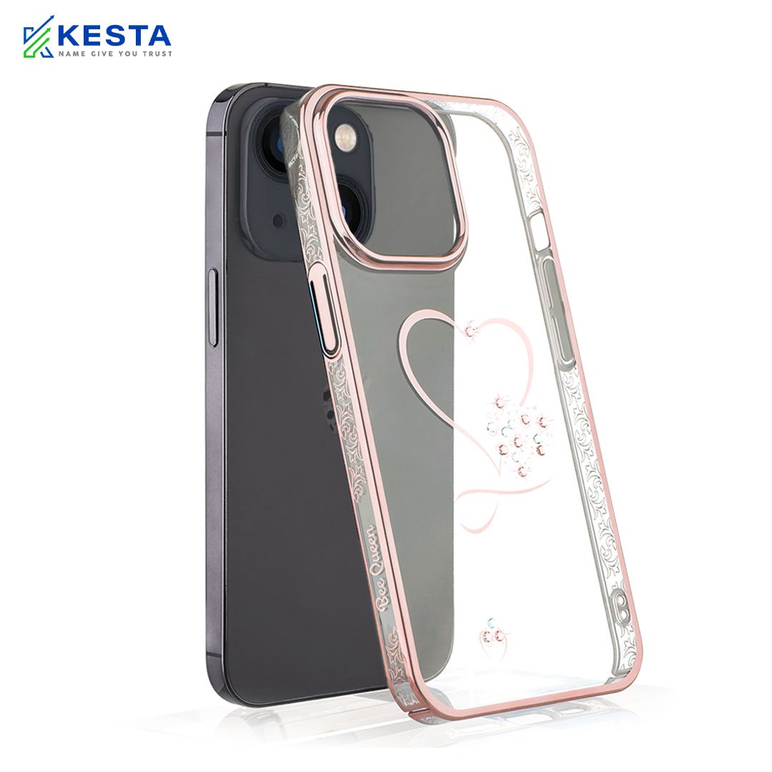 iPhone 15 Plus Cover - Bling Heart Cloud Gold Transparent Case (Unique Frame Pattern)