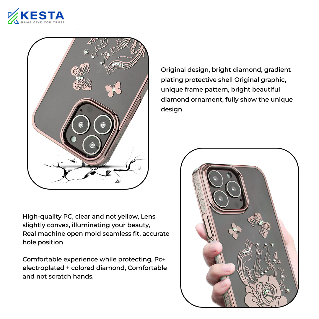 iPhone 14 Pro Max Cover - Bling Flower Cloud Gold Transparent Case (Unique Design)