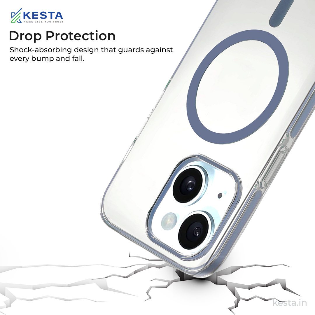 iPhone 15 Cover - Ice Crystals Blue Transparent Case (Military-Grade Drop Protection & Magsafe)