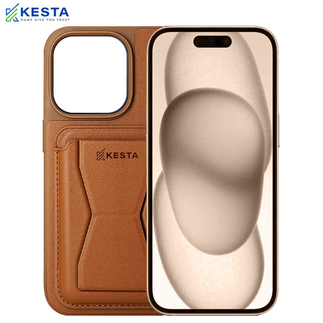iPhone 15 Plus Cover - Cred Brown Leather Case (With Card Holder)