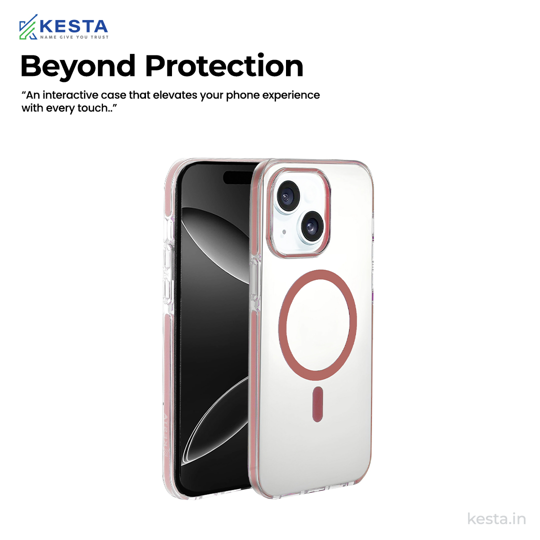 iPhone 14 Cover - Ice Crystals Pink Transparent Case (Military-Grade Drop Protection & Magsafe)