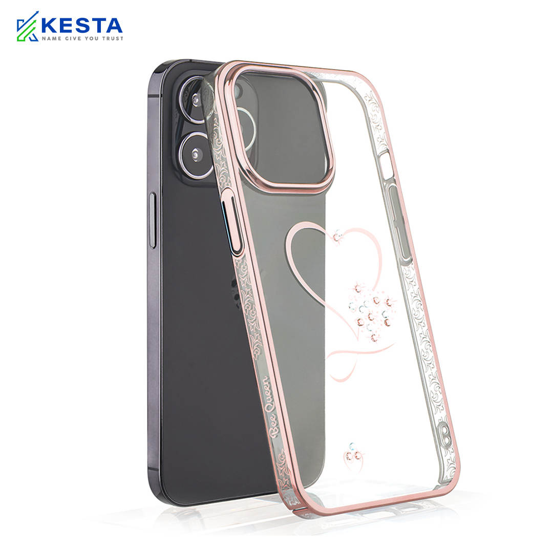 iPhone 14 Pro Cover - Bling Heart Cloud Gold Transparent Case (Unique Frame Pattern)