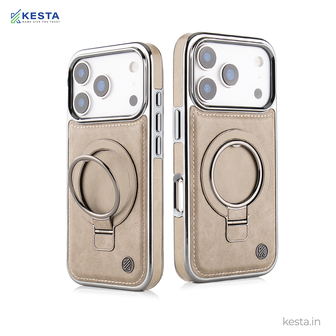 iPhone 17 Pro Cover - Classy Elite Desert Leather Case (Built-In Magnetic Ring Holder)