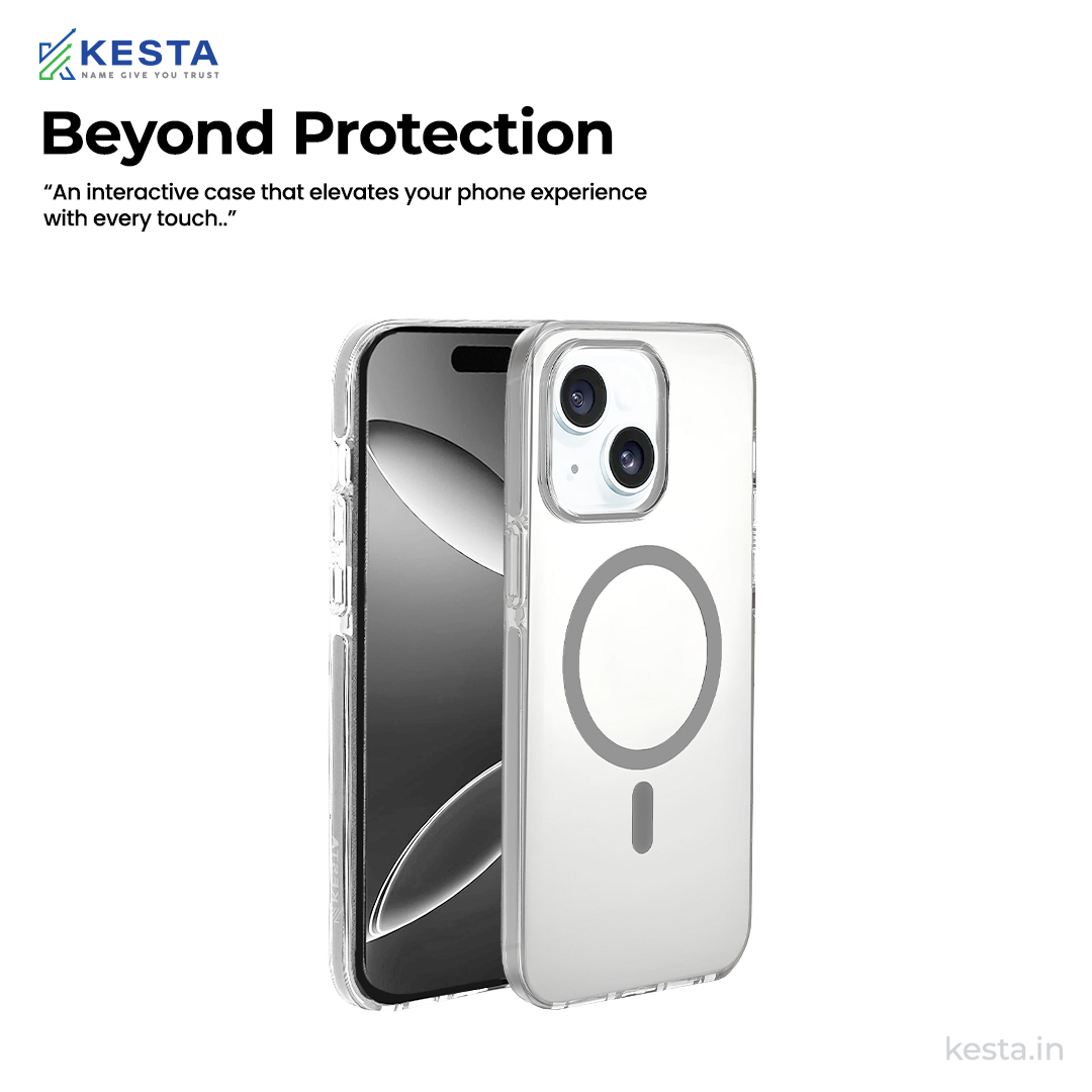 iPhone 14 Cover - Ice Crystals Grey Transparent Case (Military-Grade Drop Protection & Magsafe)