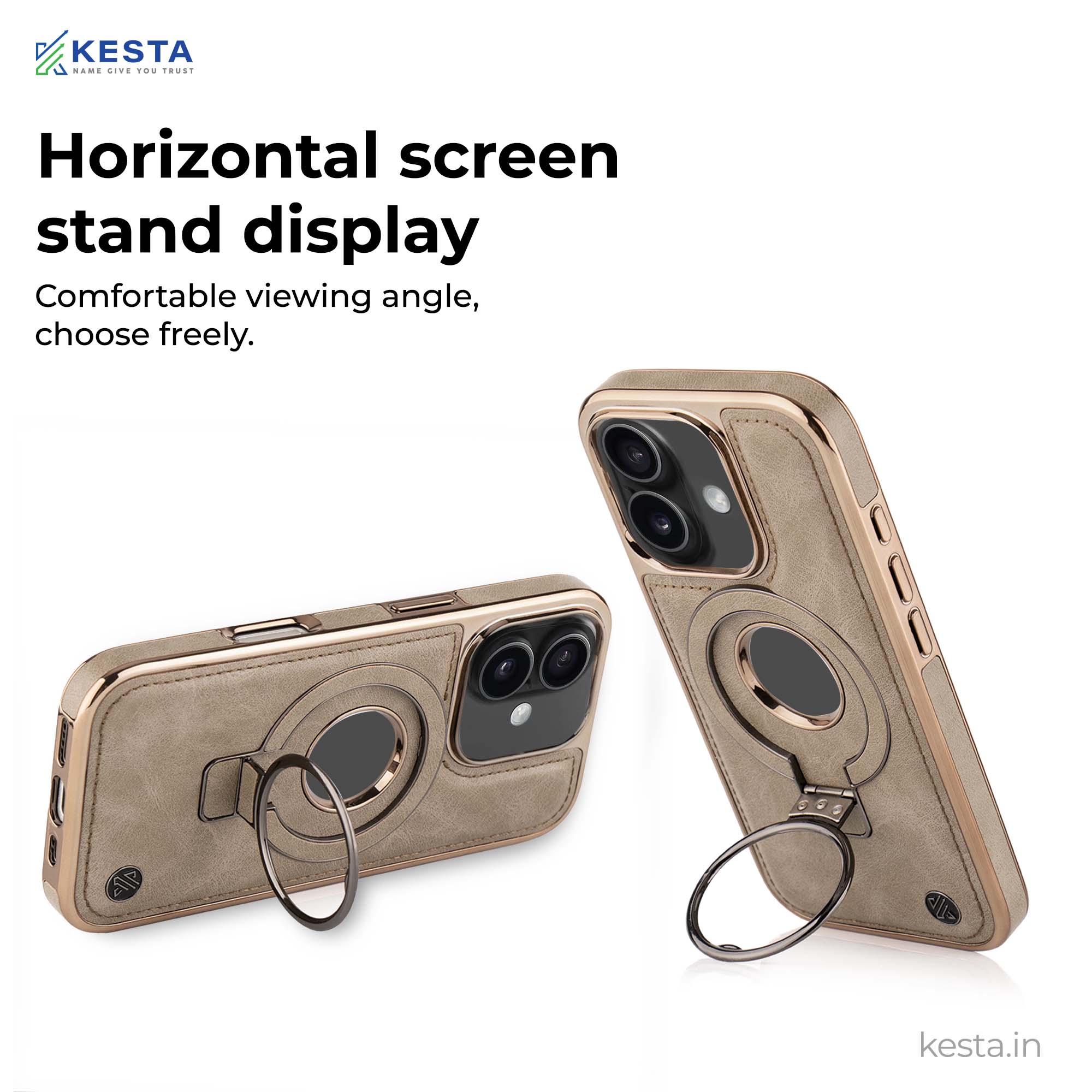 iPhone 16 Plus Cover - Classy Elite Desert Leather Case (Built-In Magnetic Ring Holder)