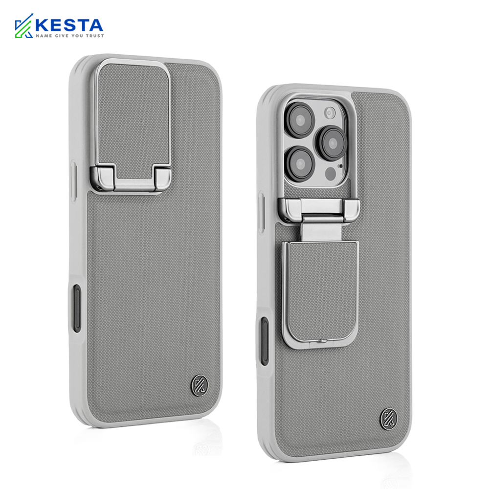 iPhone 15 Pro Cover - Elegant Gray Titanium Leather Case (With Camera Protection)