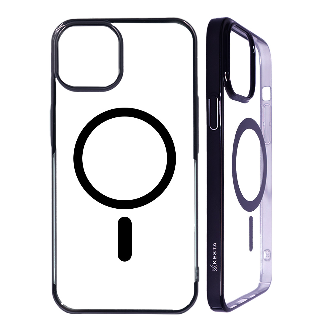 iPhone 14 Plus Cover - Noble Magsafe Black Transparent Case (With Fast Magsafe Charging)