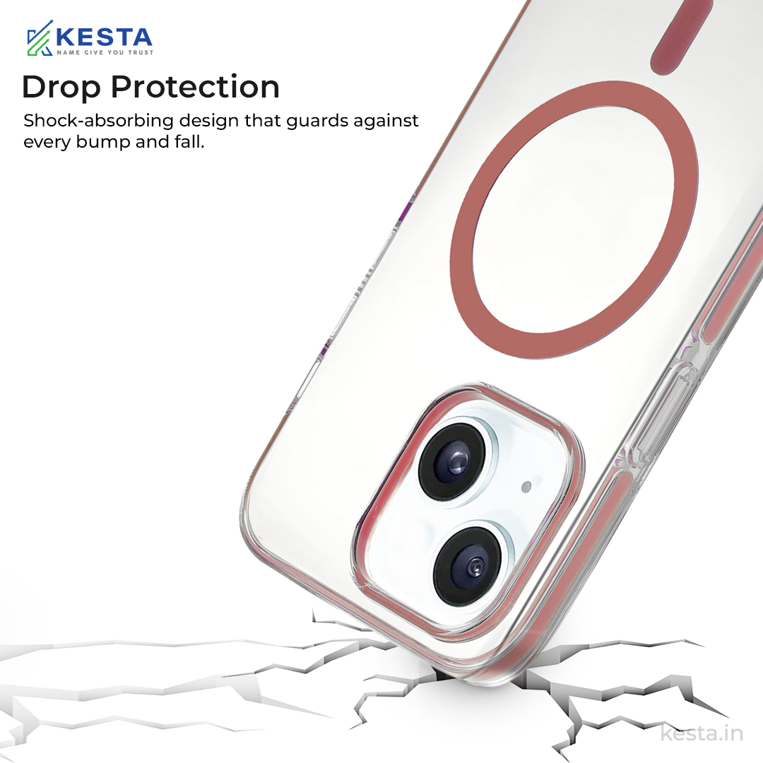 iPhone 15 Cover - Ice Crystals Pink Transparent Case (Military-Grade Drop Protection & Magsafe)