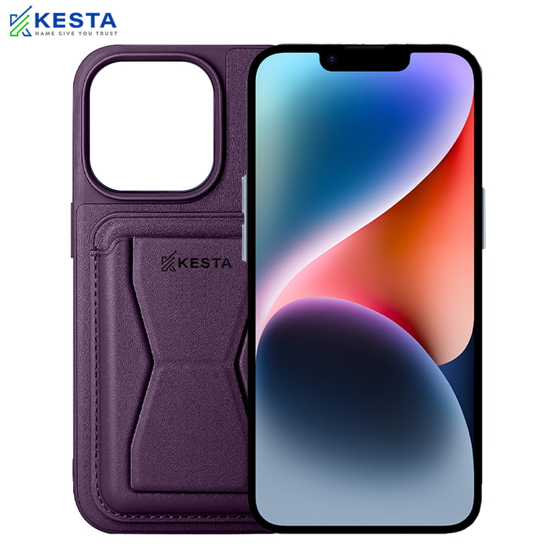 iPhone 13 Pro Max Cover - Cred Purple Leather Case (With Card Holder)