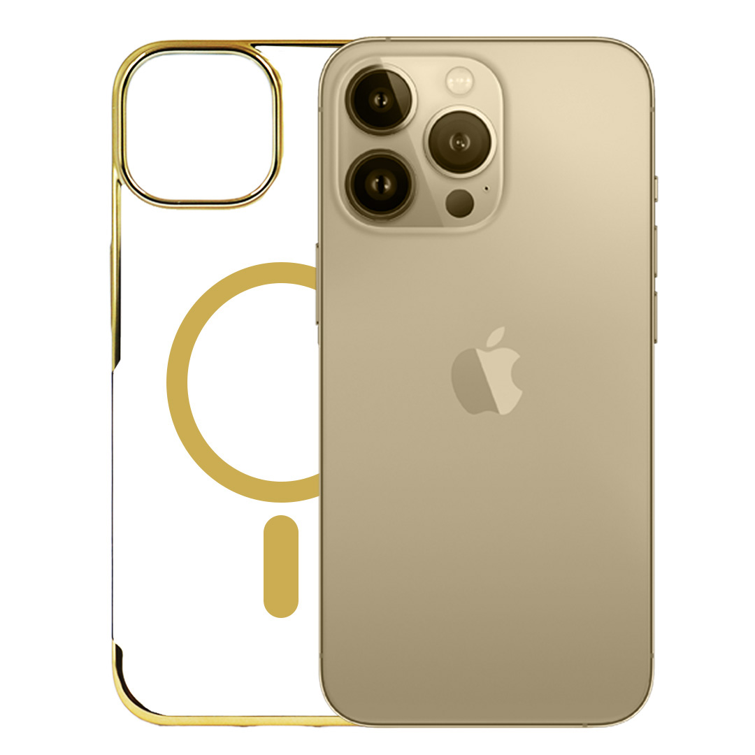 iPhone 14 Pro Max Cover - Noble Magsafe Gold Transparent Case (Wirelessly Chargeable)