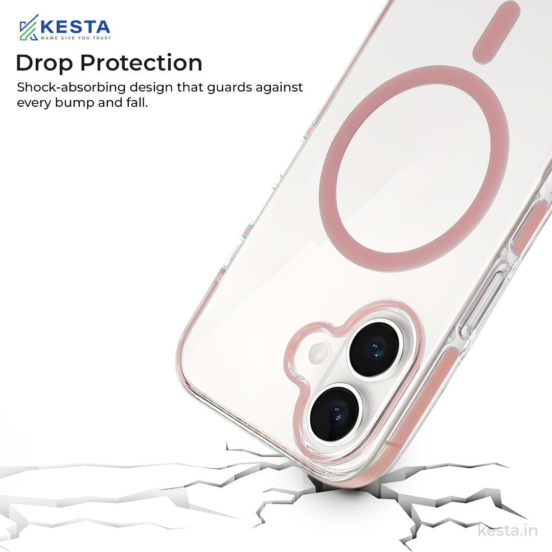 iPhone 16 Plus Cover - Ice Crystals Pink Transparent Case (Military-Grade Drop Protection & Magsafe)