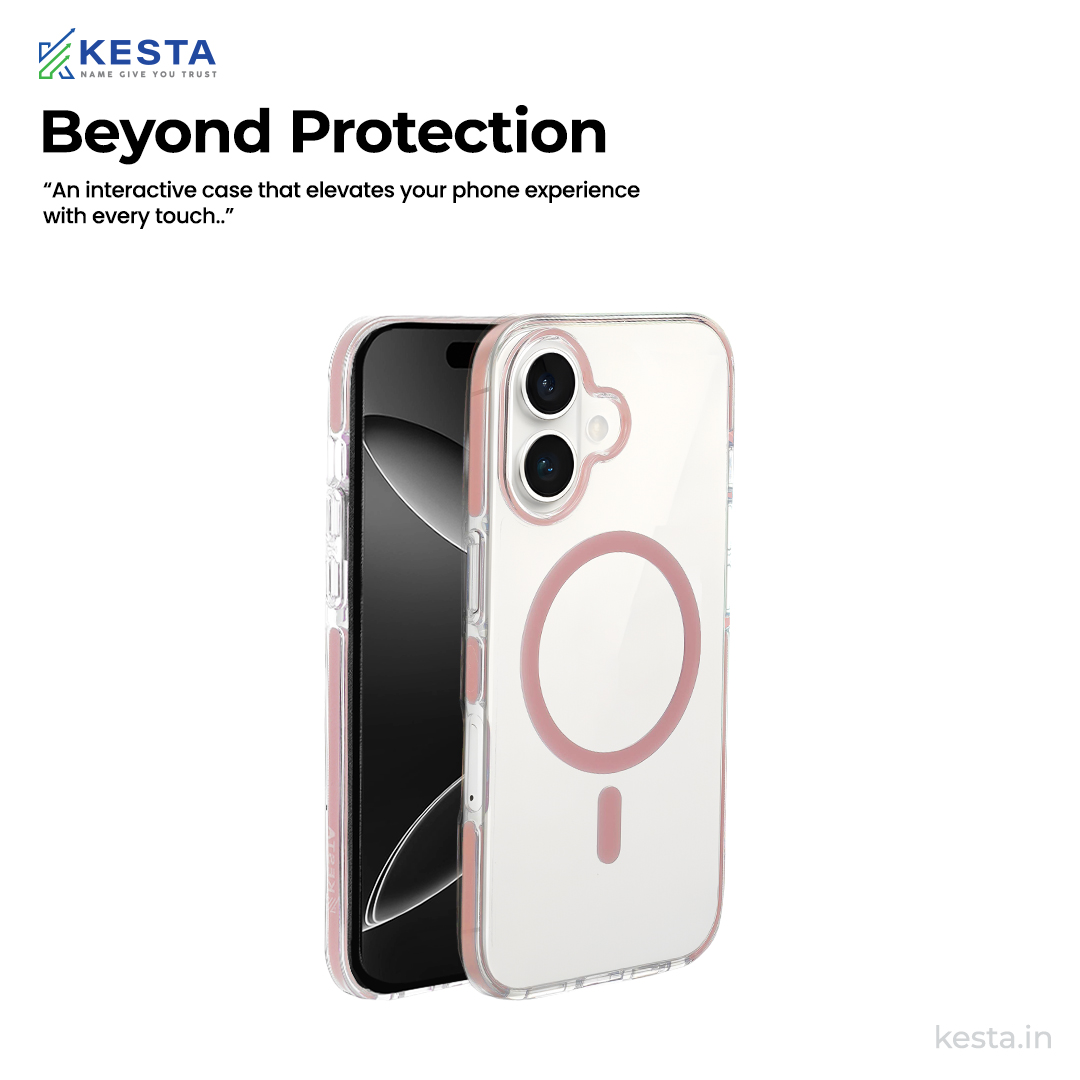 iPhone 16 Cover - Ice Crystals Pink Transparent Case (Military-Grade Drop Protection & Magsafe)