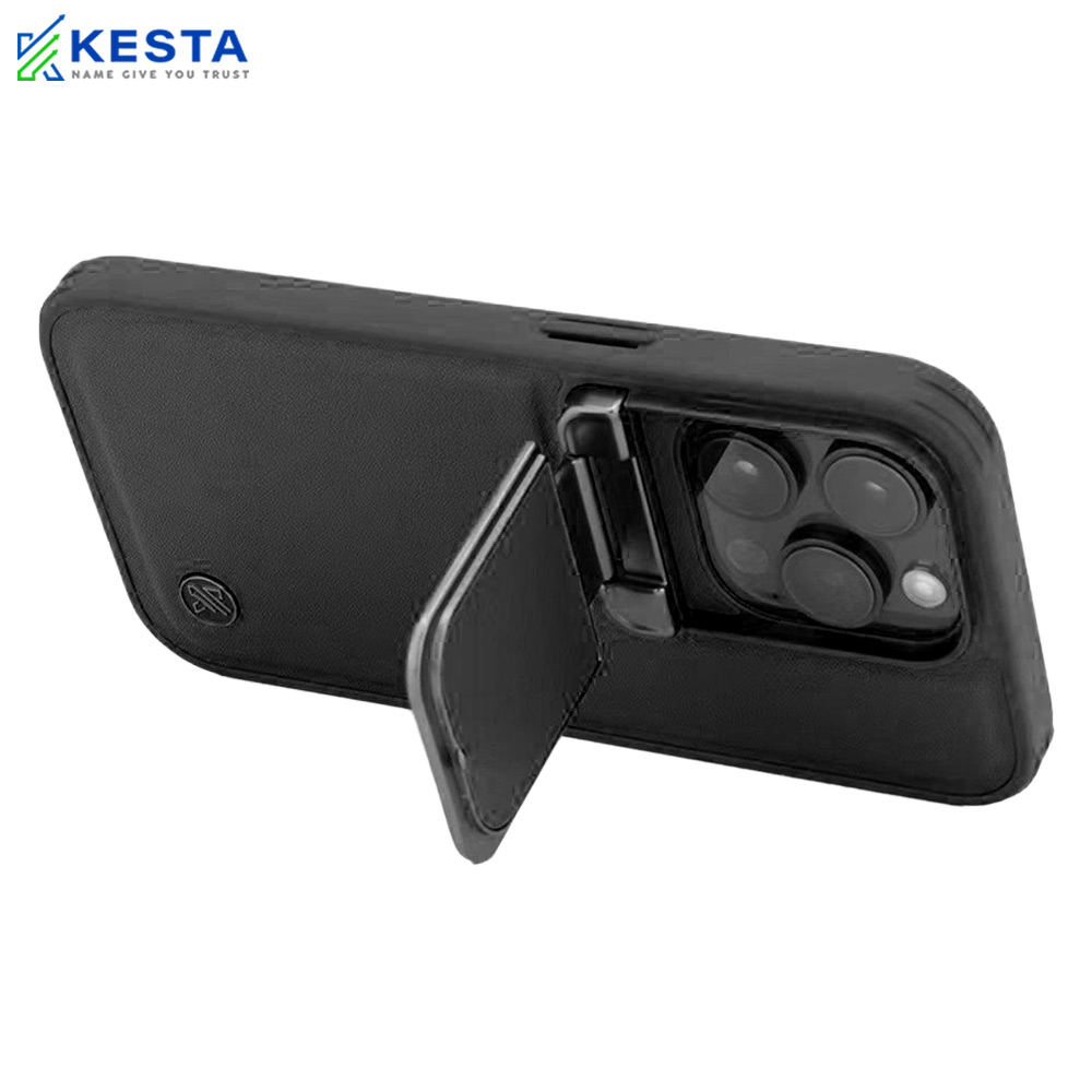 iPhone 15 Pro Cover - Elegant Black Leather Case (With Camera Protection)