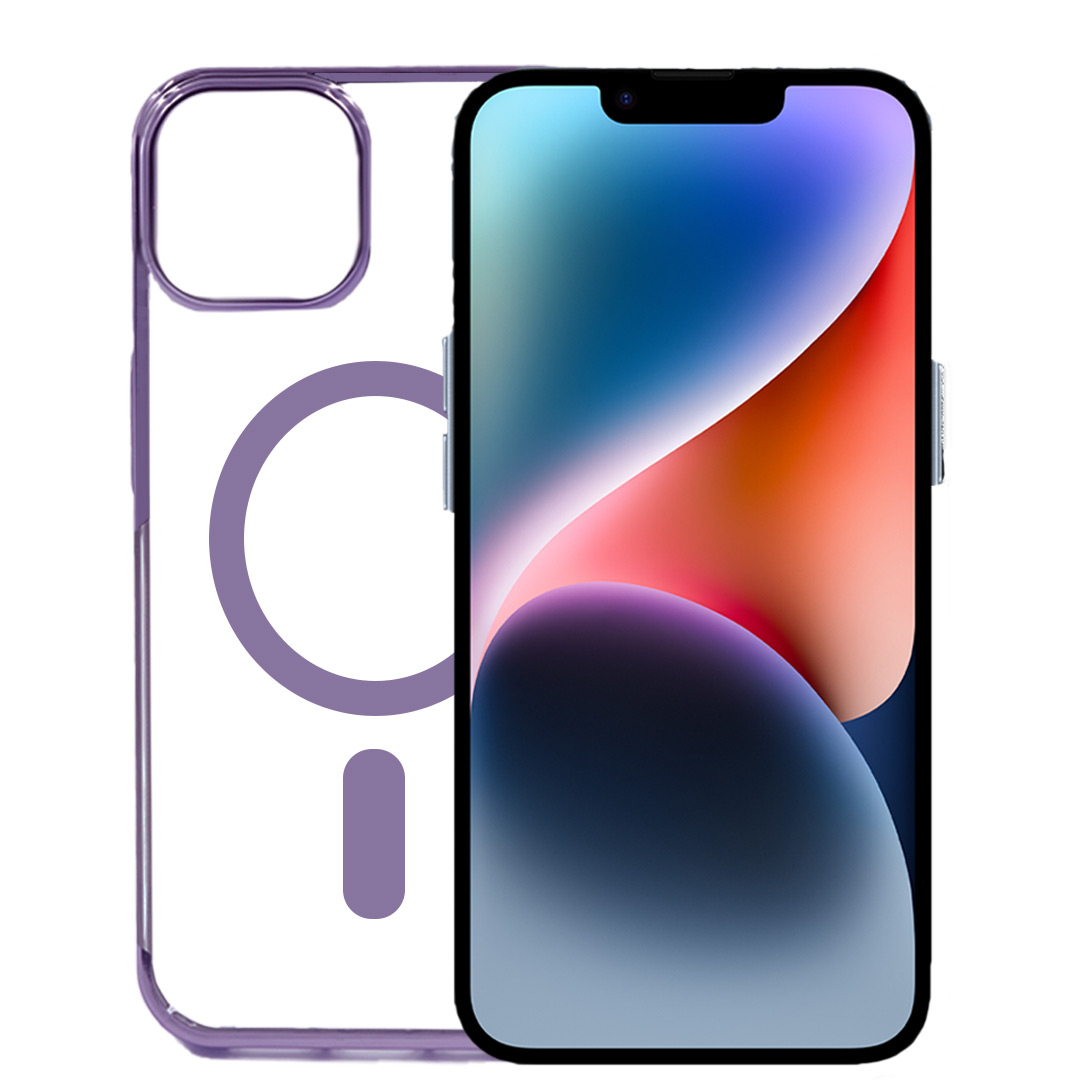 iPhone 14 Plus Cover - Noble Magsafe Purple Transparent Case (With Fast Magsafe Charging)