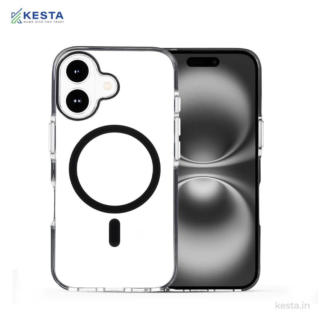 iPhone 16 Cover - Ice Crystals Black Transparent Case (Military-Grade Drop Protection & Magsafe)