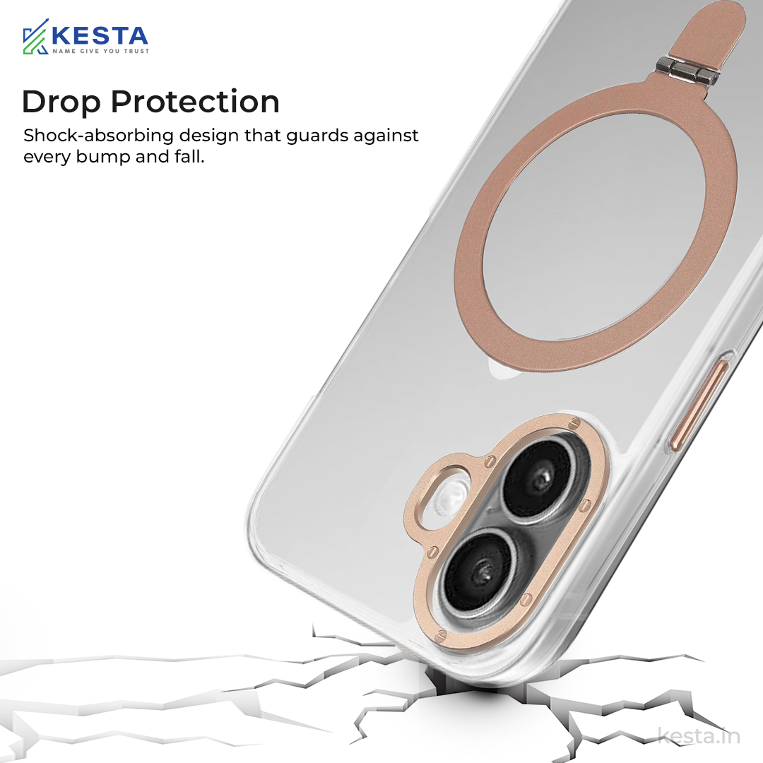 iPhone 16 cover - Crystal Bracket Magnetic Gold Transparent Case (Built-in Bracket Stand Strong Magnetic Ring)